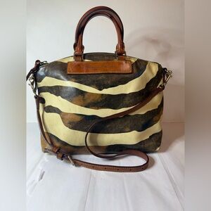 Dooney Burke Brown and Cream Zebra Print Handbag